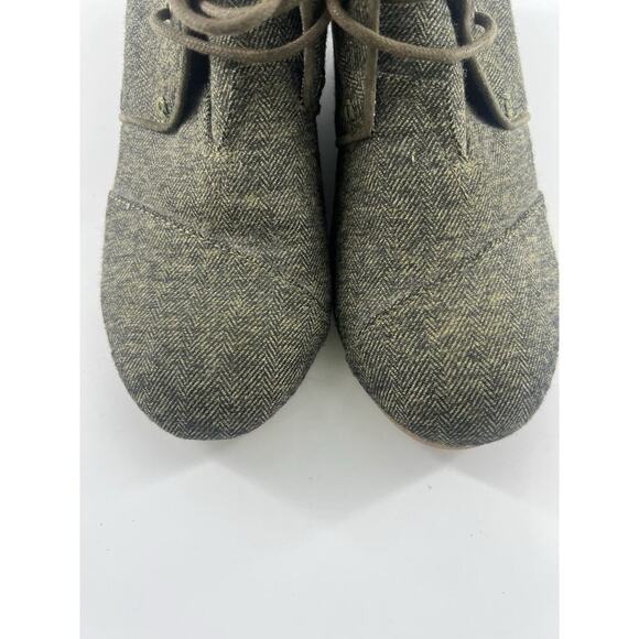 Toms Boots Womens Size 10 Green Black Ankle Booties Espadrille Wedge Heels Lace - Picture 7 of 10